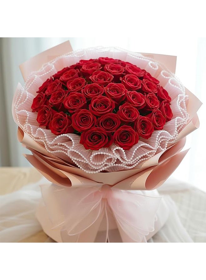 Happy D 4-yard 28cm pink bouquet wrapping mesh paper with pearl-edged wrinkled wavy mesh, suitable for DIY crafts, Valentine's Day, Mother's Day, weddings, and florist supplies - Image 3